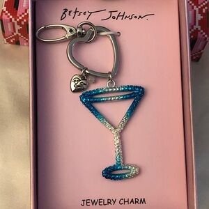 Betsey Johnson Blue & Silver Tone Open Frame Martini Bag Charm Key Chain NIB